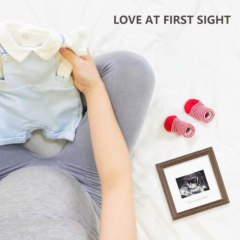 KINLINK Baby Sonogram Picture Frame, Love at First Sight Ultrasound Picture Frame, Pregnancy Gifts for Expecting Mom&Dad, Gender Reveal Party, Baby Keepsake Announcement Rustic Brown - Image 4